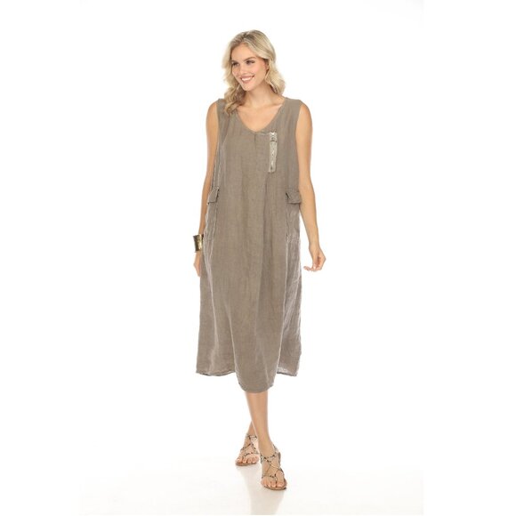 Taupe Pocket Dress with Zipper Detail - Picture 1 of 6